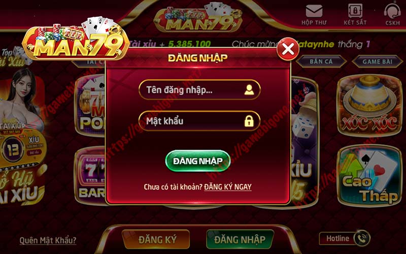 đăng nhập tài khoản game man79